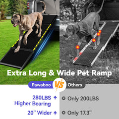 Pawaboo 74-inch ramp extended length close-up emphasizes stability for large dogs.