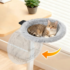 Pawaboo Cat Desk Bed shows clamp holding a secure perch beside your workspace