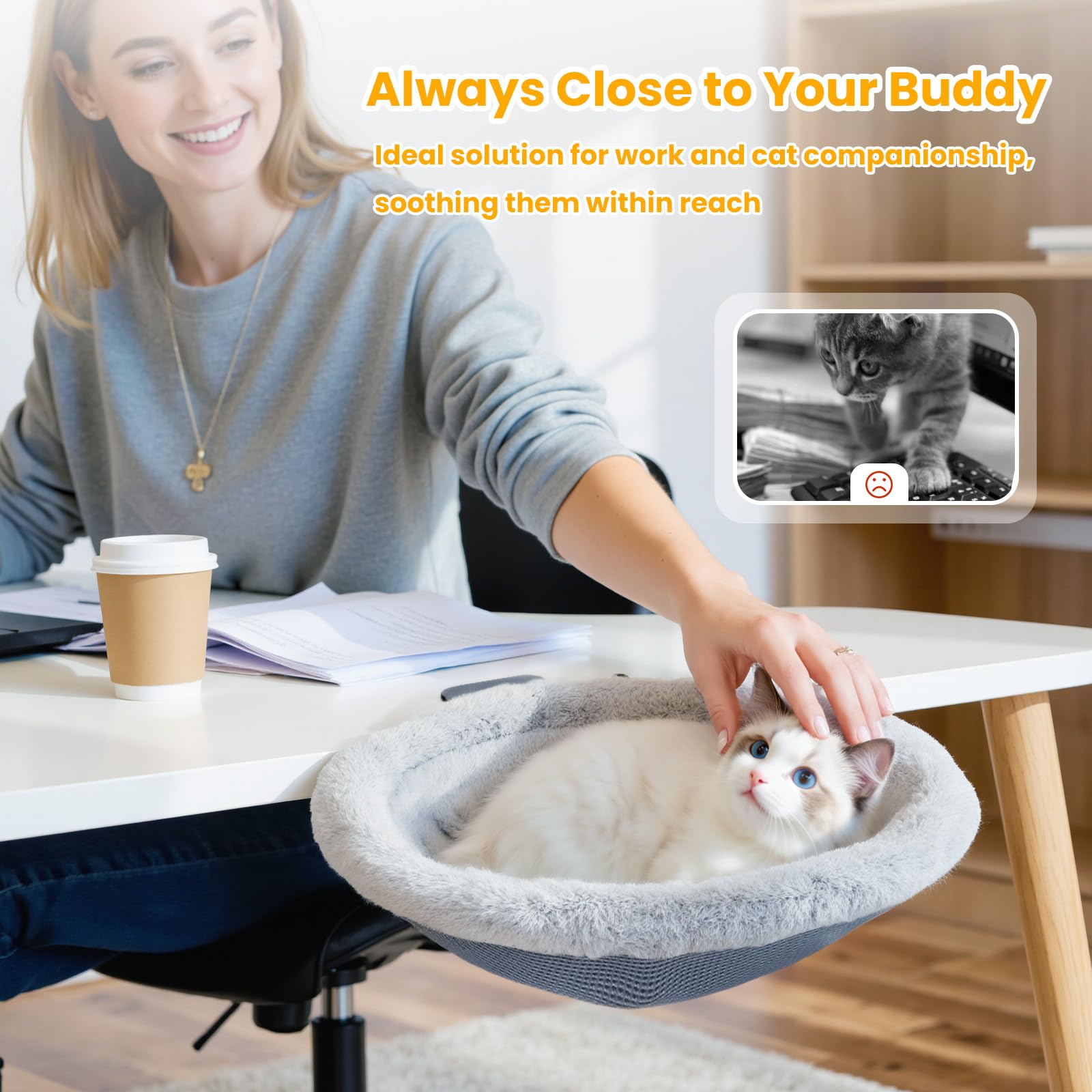 Pawaboo Cat Desk Bed folded setup demonstrates space saving on desks