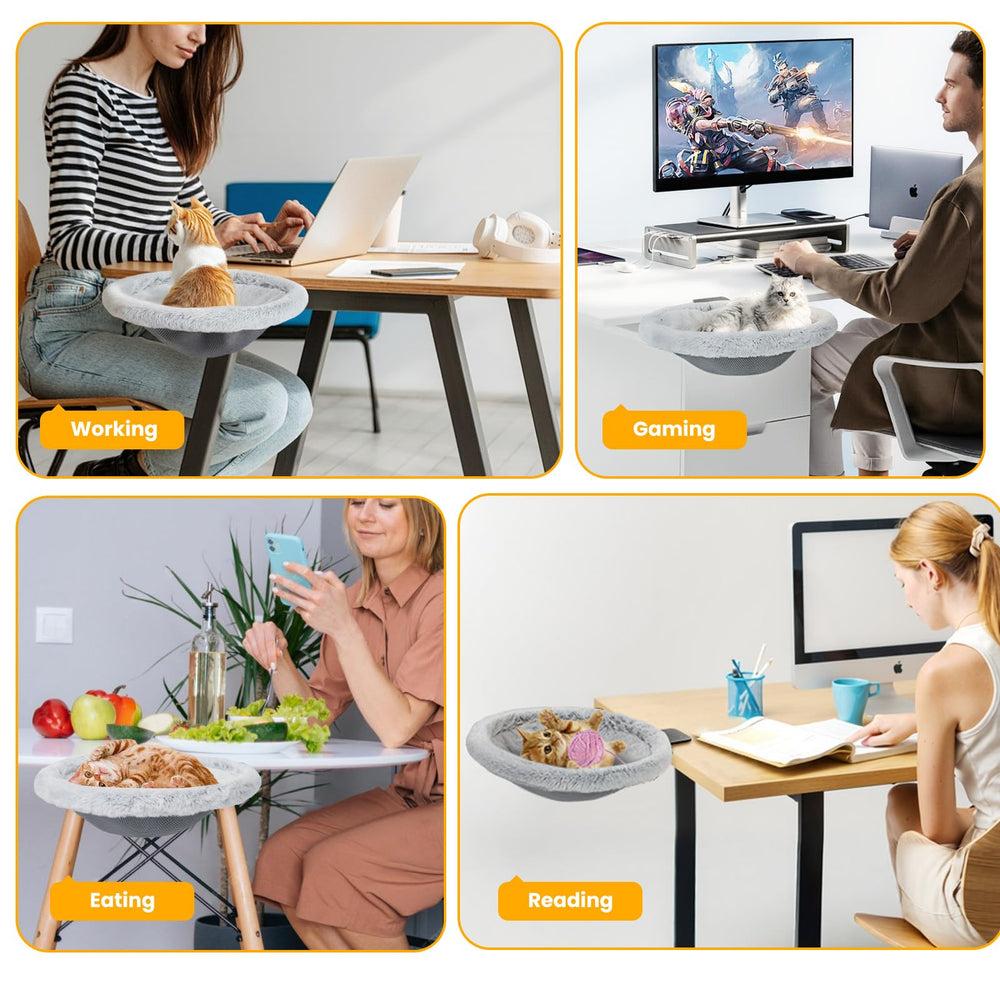 Pawaboo Cat Desk Bed office home use scene with kitty companionship
