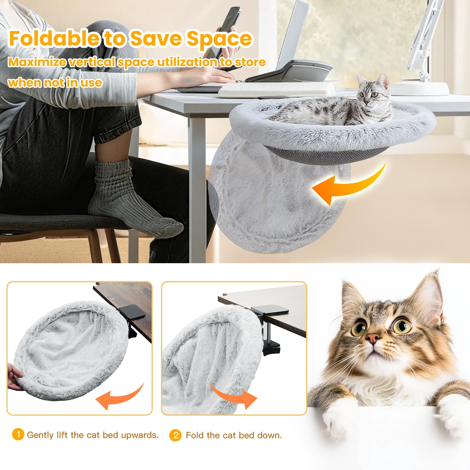 Pawaboo Cat Desk Bed plush cover showcases soft washable comfort for cats