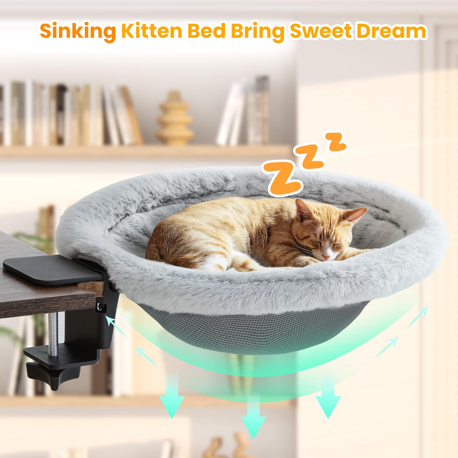 Pawaboo Cat Desk Bed sunken hammock for cozy curled sleeping while you work