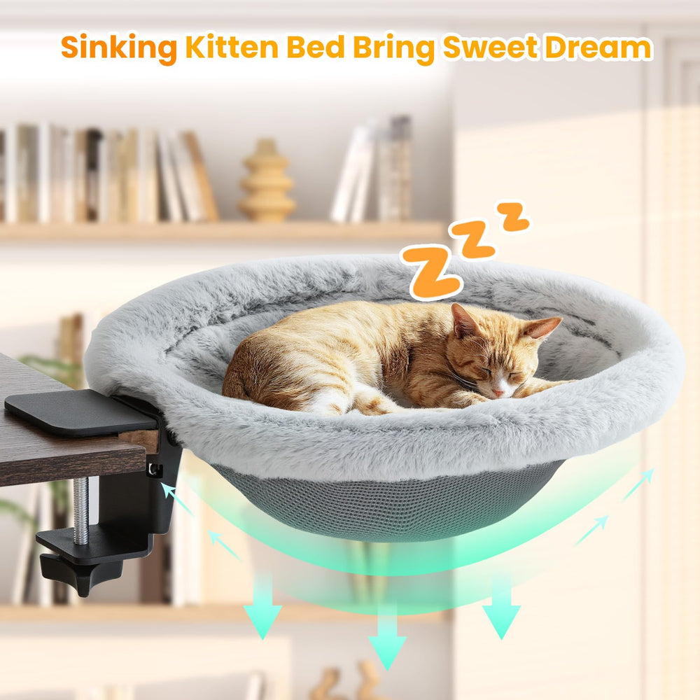 Pawaboo Cat Desk Bed sunken hammock for cozy curled sleeping while you work