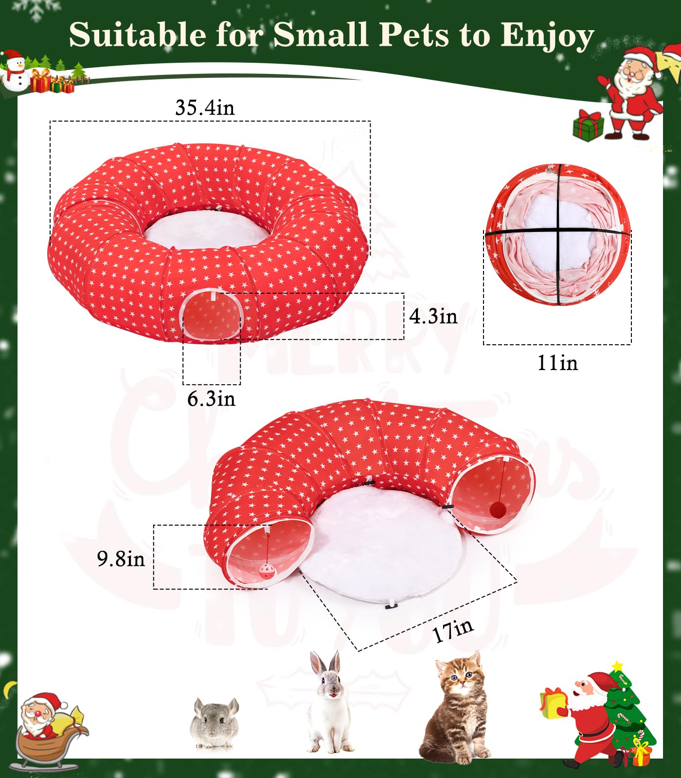 Pawaboo cat tunnel under tree enhances festive decor while pets explore safely.