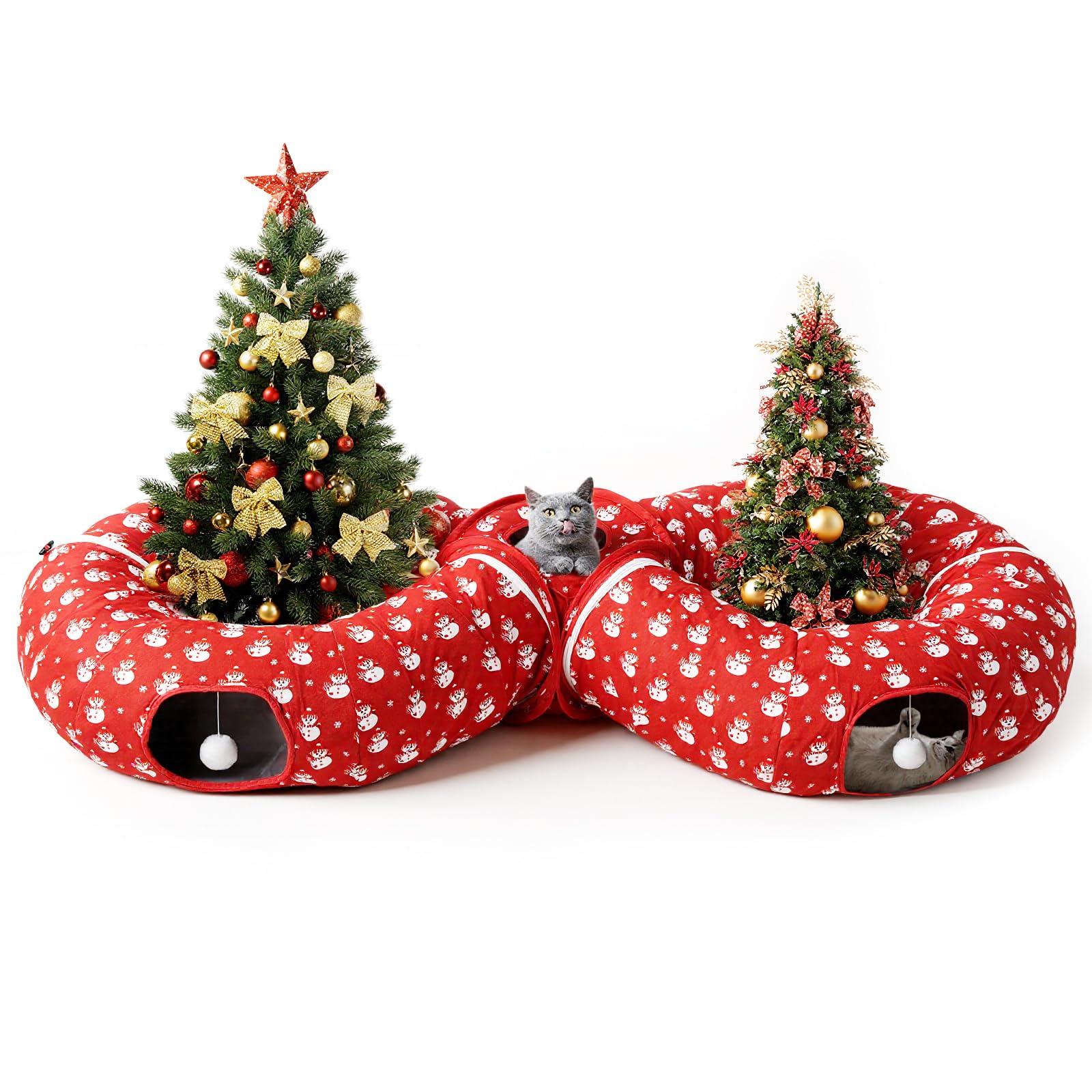 Pawaboo Christmas cat tunnel bed donut – roomy hideout for indoor cats