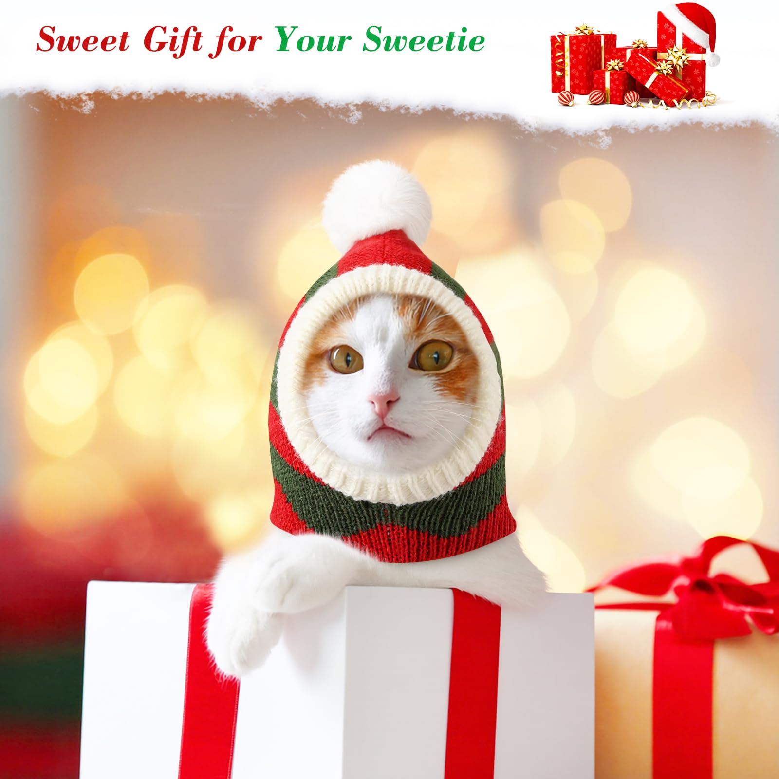 Pawaboo Christmas Pet Hat material closeup shows knit texture
