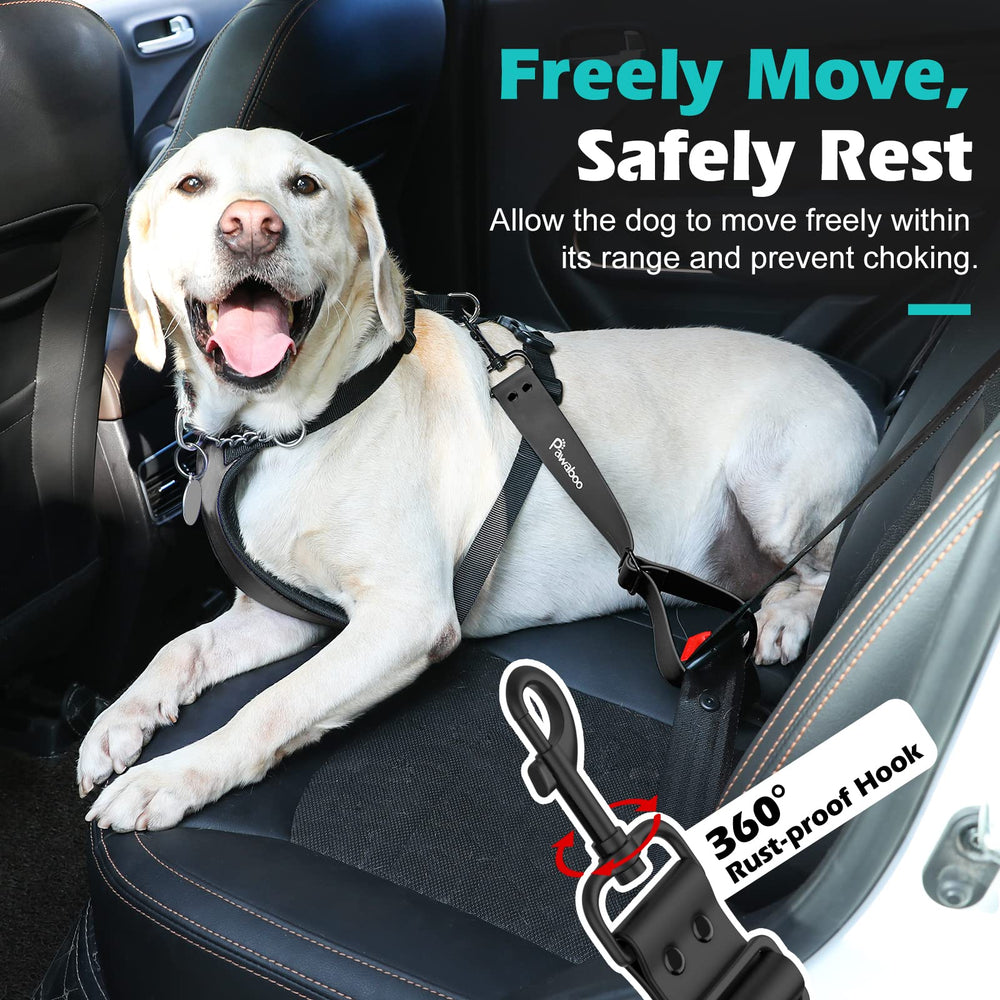 Pawaboo dog car seatbelt adjustable strap pictured in-use for a perfect fit