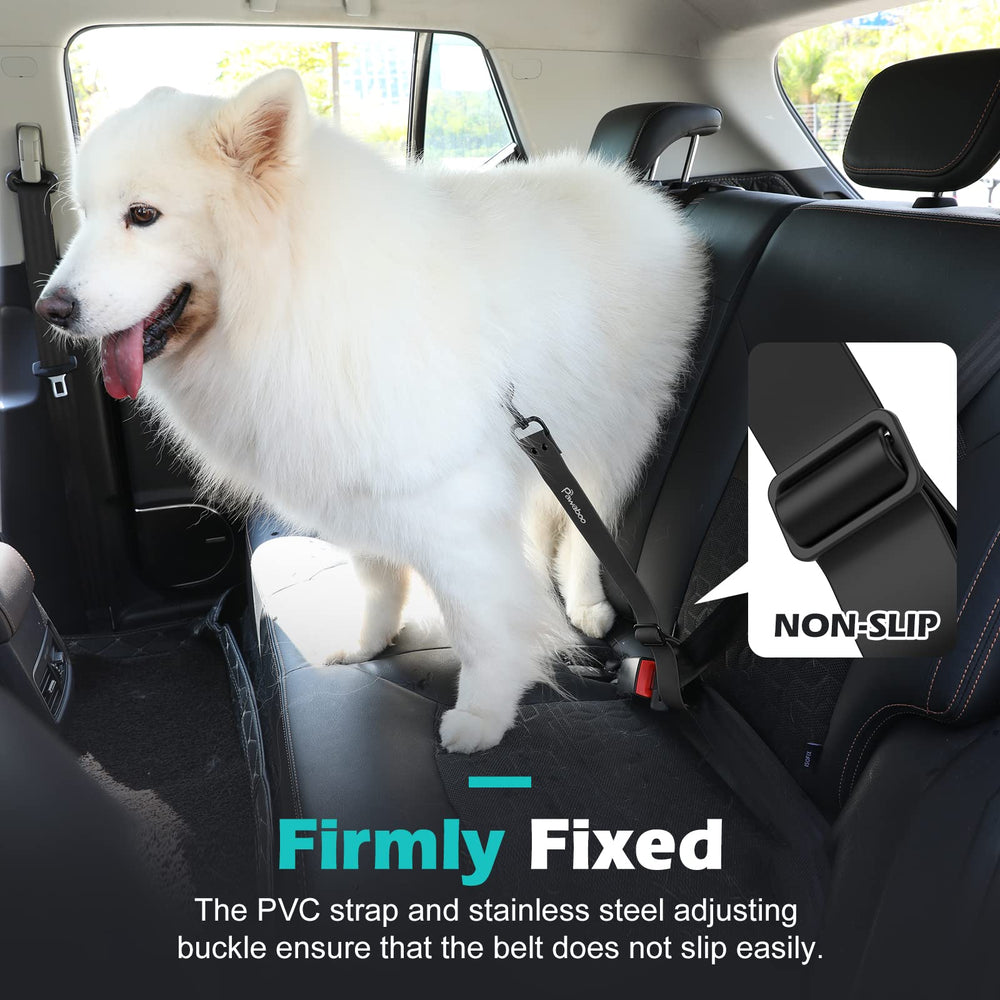 Pawaboo dog car seatbelt harness attachment illustrates easy installation with all cars