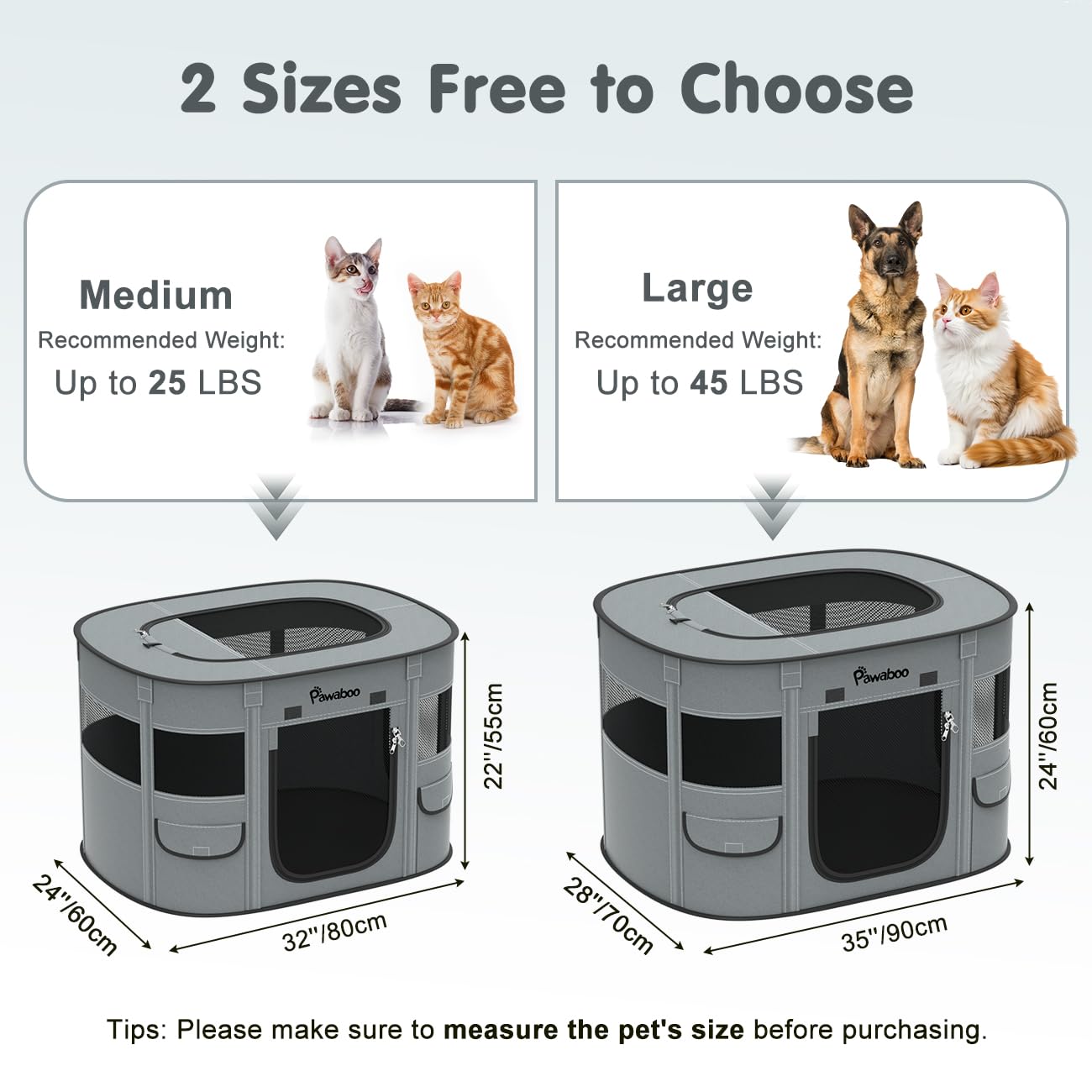 Pawaboo dog playpen shows 360-degree windows for visibility and calm pets.
