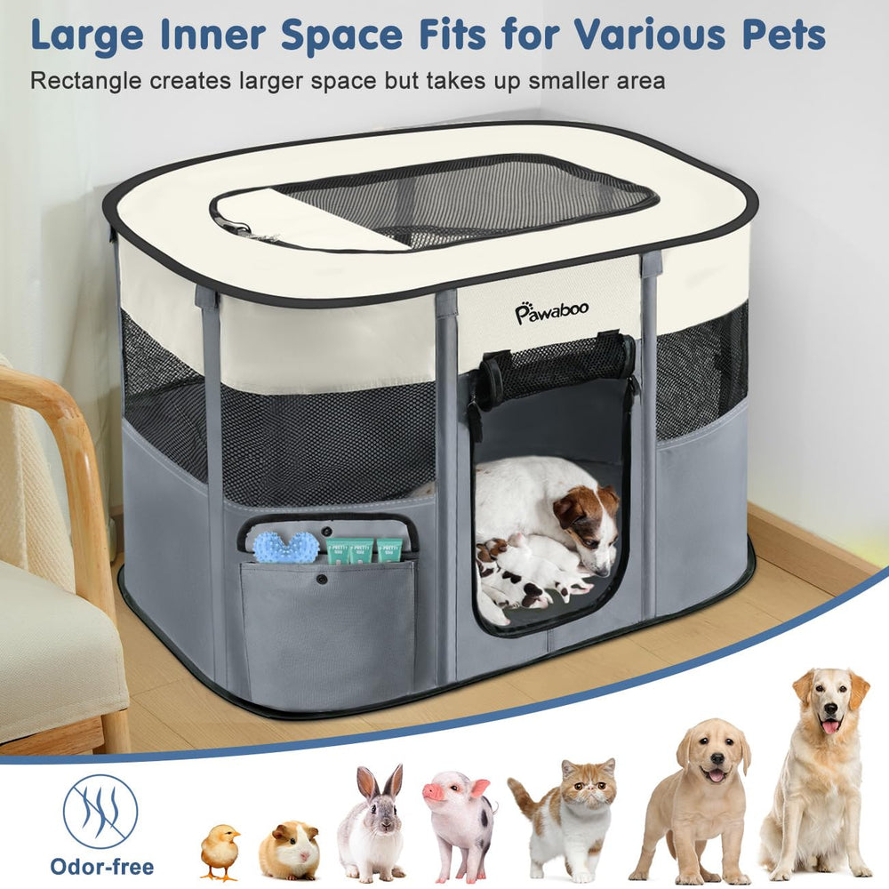 Pawaboo dog playpen 360-visibility lets pets see surroundings and stay engaged.