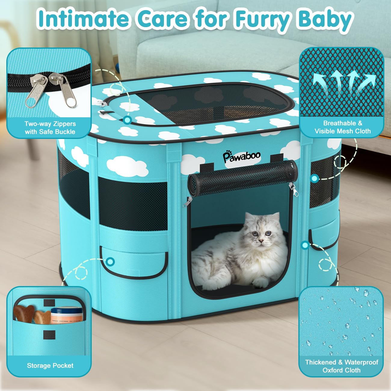 Pawaboo dog playpen 360-visibility promotes calm pet observation