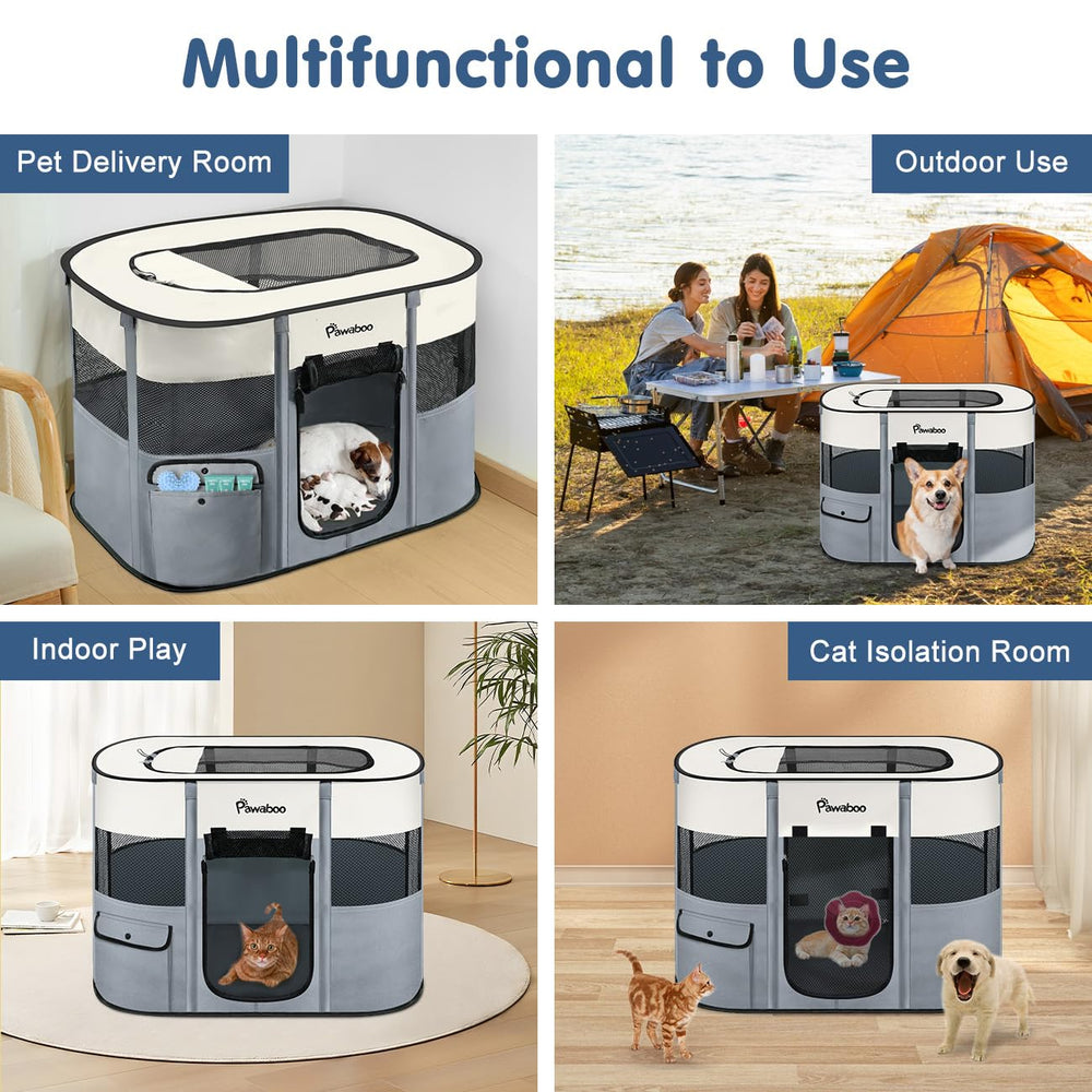 Pawaboo dog playpen includes collapsible bowl for convenient hydration during outings.