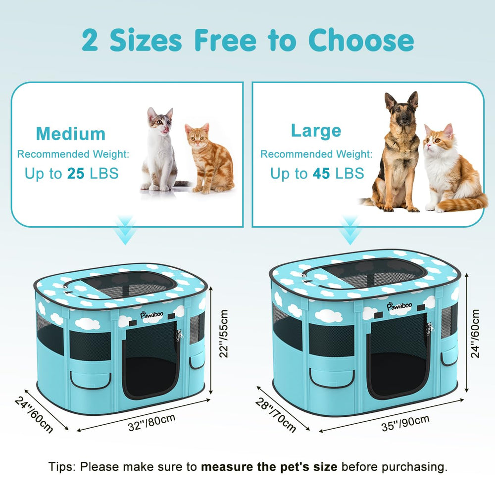 Pawaboo dog playpen folded with bowl shows portable travel-ready setup