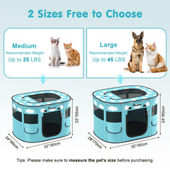 Pawaboo dog playpen folded with bowl shows portable travel-ready setup