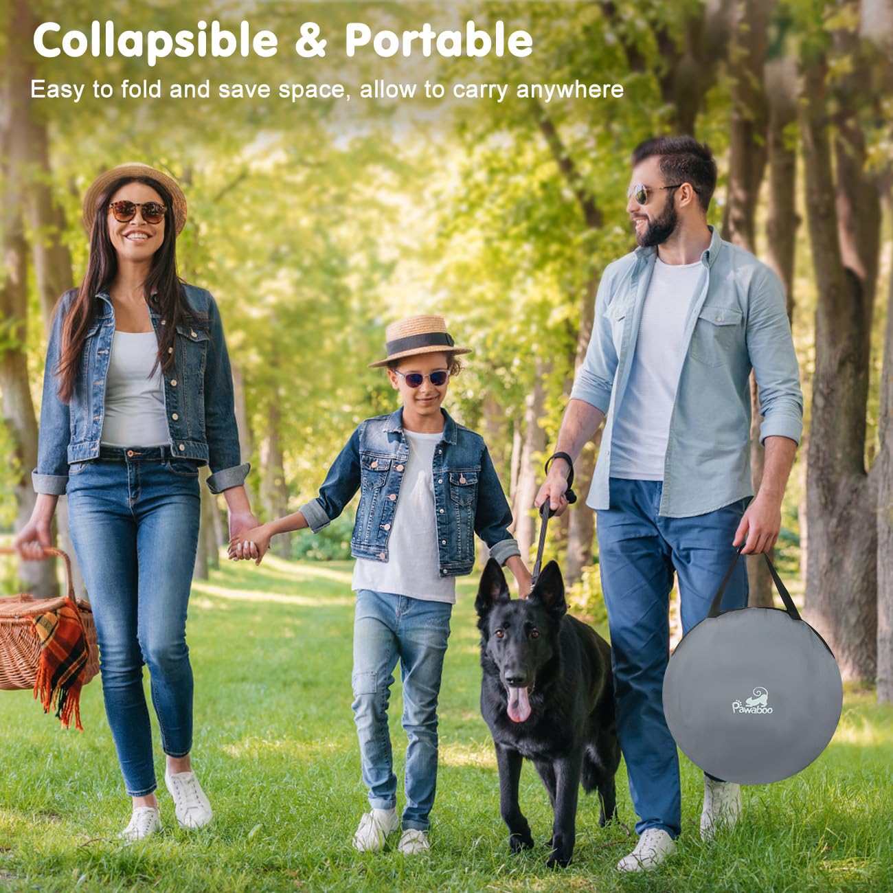 Pawaboo dog playpen with ground spikes ensures outdoor stability on uneven surfaces.