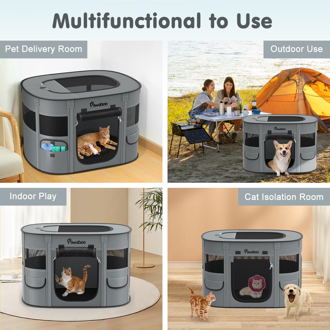 Pawaboo dog playpen supports indoor and outdoor setups like parks.