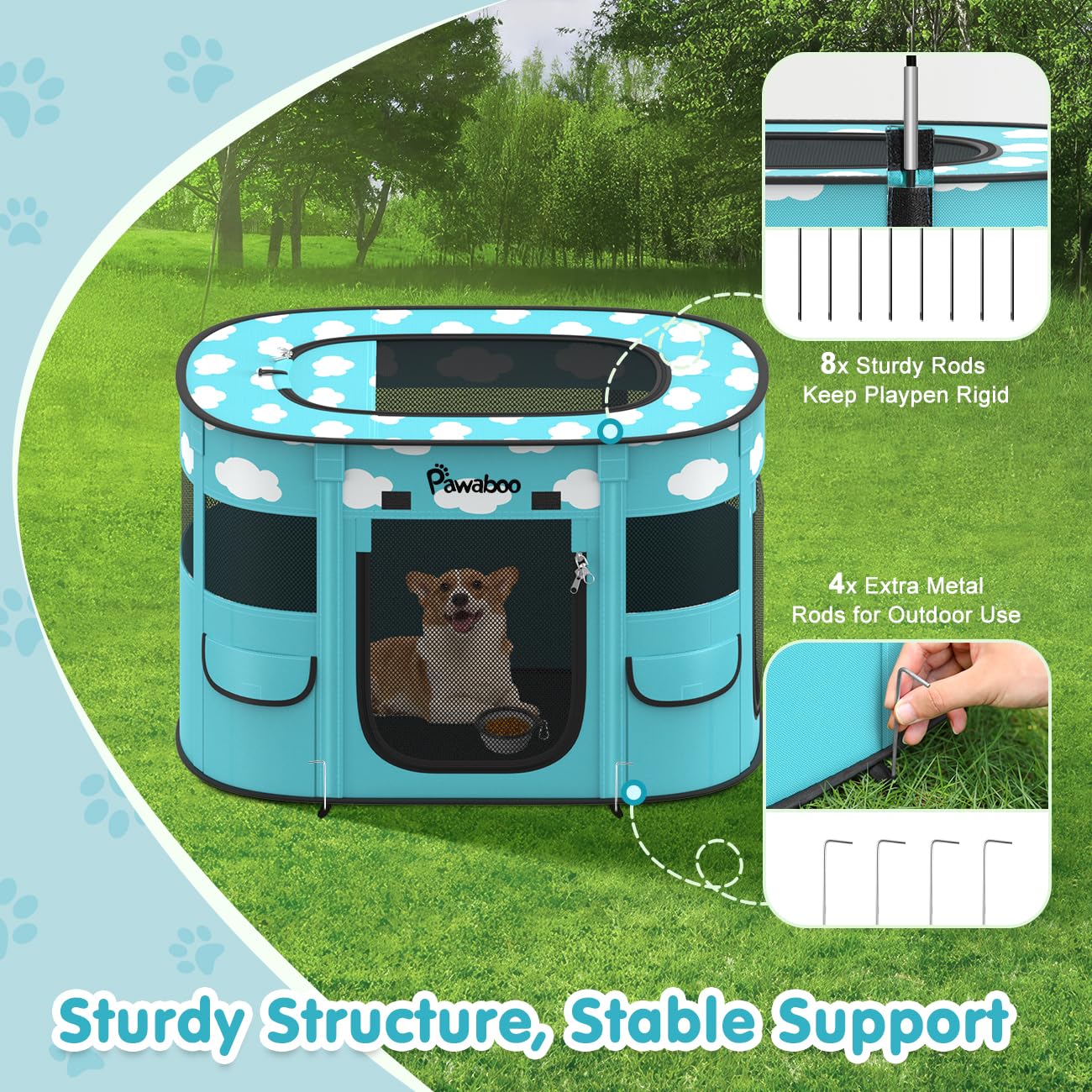 Pawaboo playpen outdoor ground spikes ensure stable setup