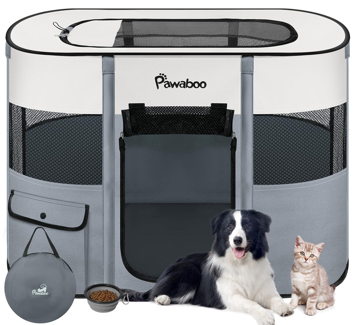 Pawaboo dog playpen setup indoors offering secure, breathable space for pets.