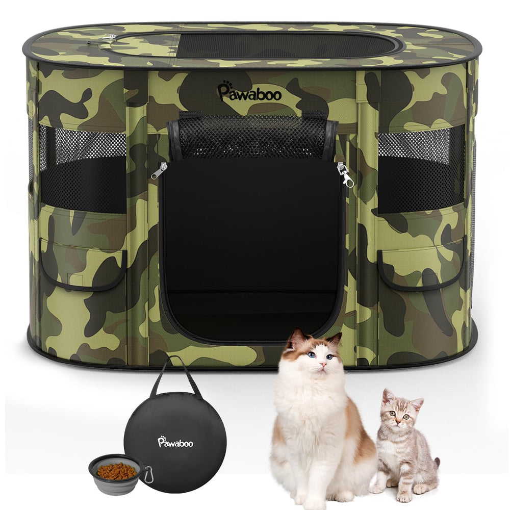 Pawaboo dog playpen setup outdoors showing spacious interior for secure outdoor breaks