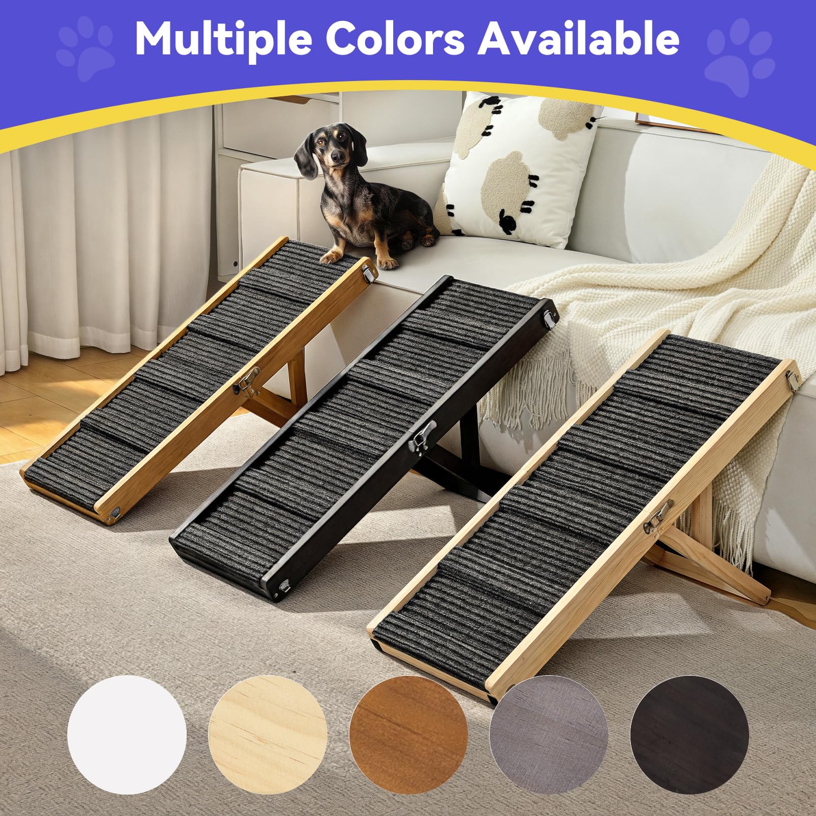 Pawaboo dog ramp anti-slip pads enhance traction on smooth or carpeted surfaces.