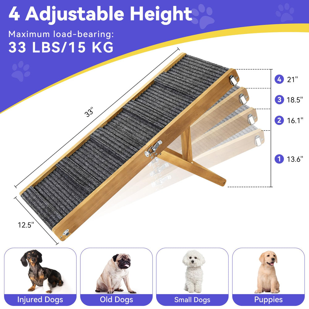 Pawaboo dog ramp height-21 demonstrates the tallest height setting for higher sofas.