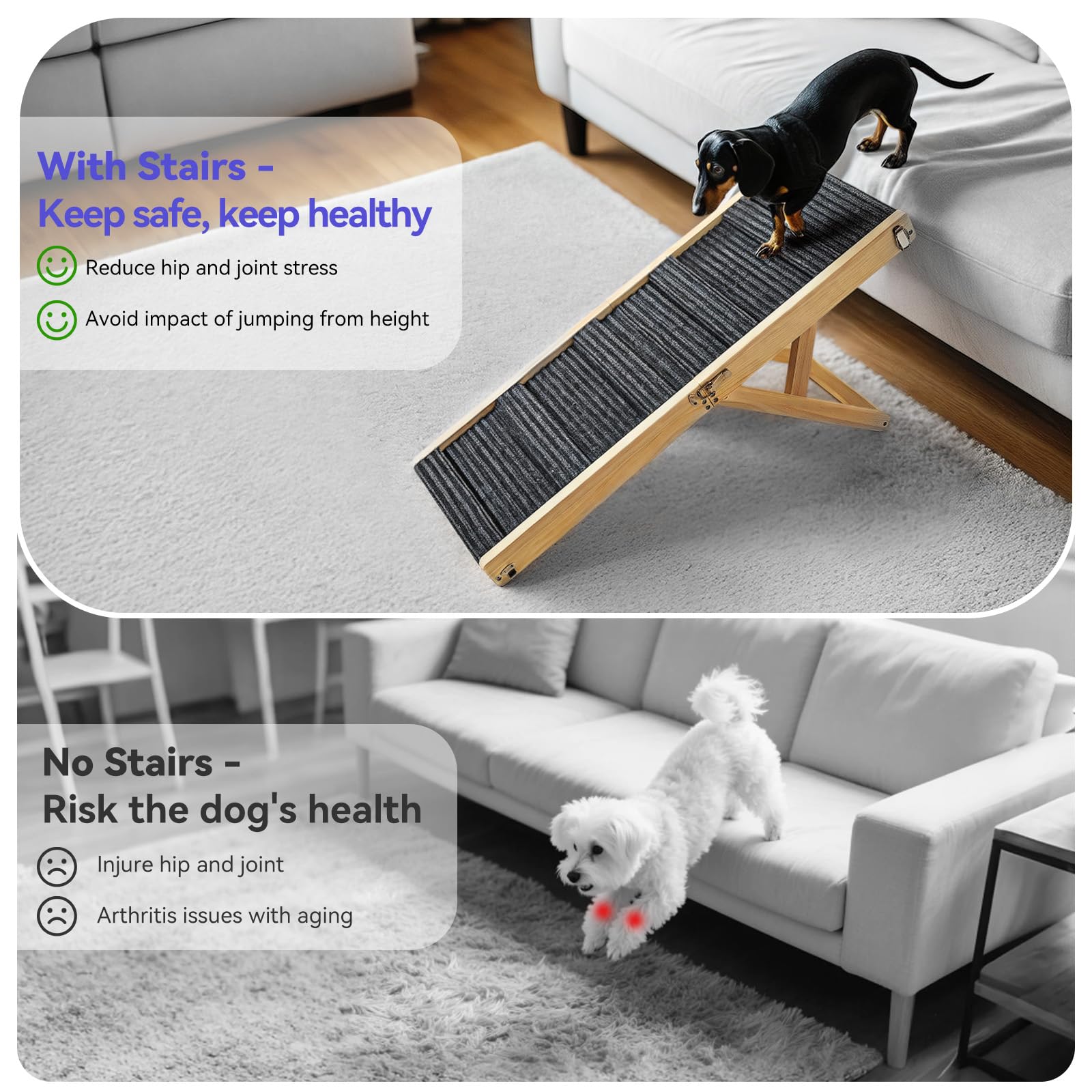 Pawaboo dog ramp with reinforced connections boosts durability for long-term use.
