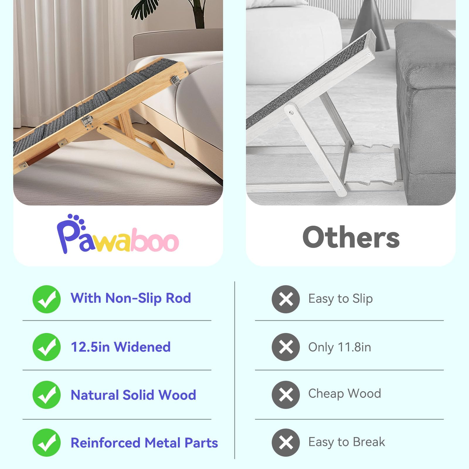 Pawaboo ramp supports pets with injured or elder legs for easy access to sofas.