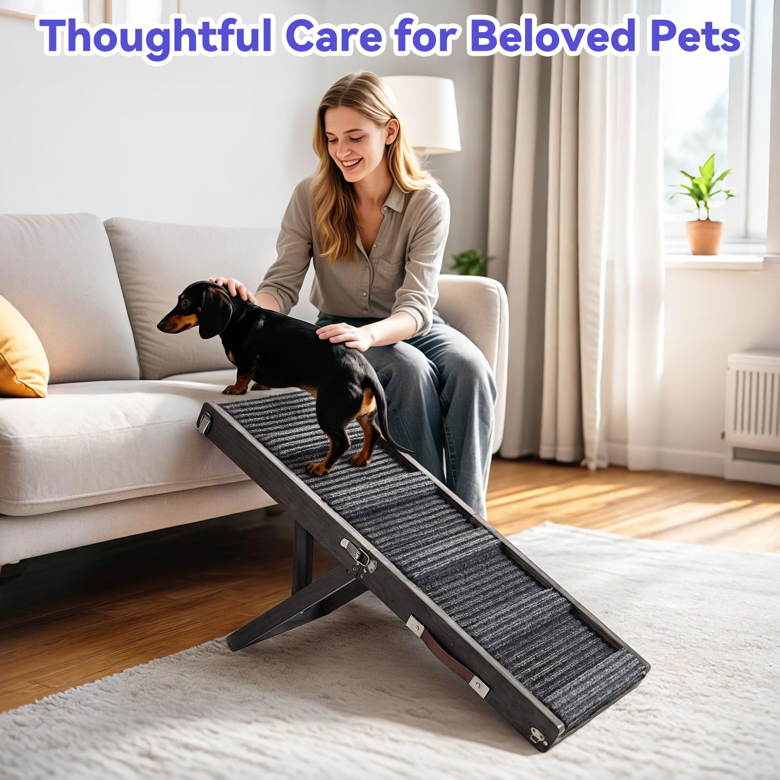 Pawaboo dog ramp carpet texture delivers reliable traction during climbs.