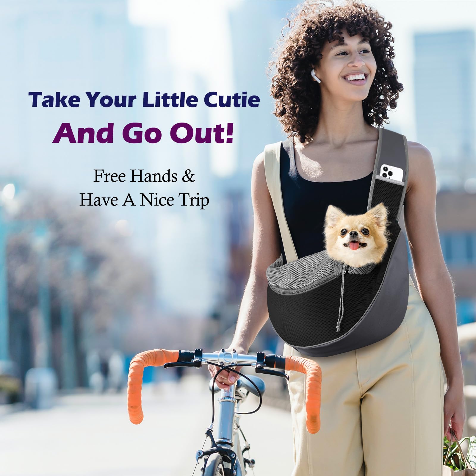 Pawaboo breathable mesh sling highlighting airy comfort for pets during city strolls