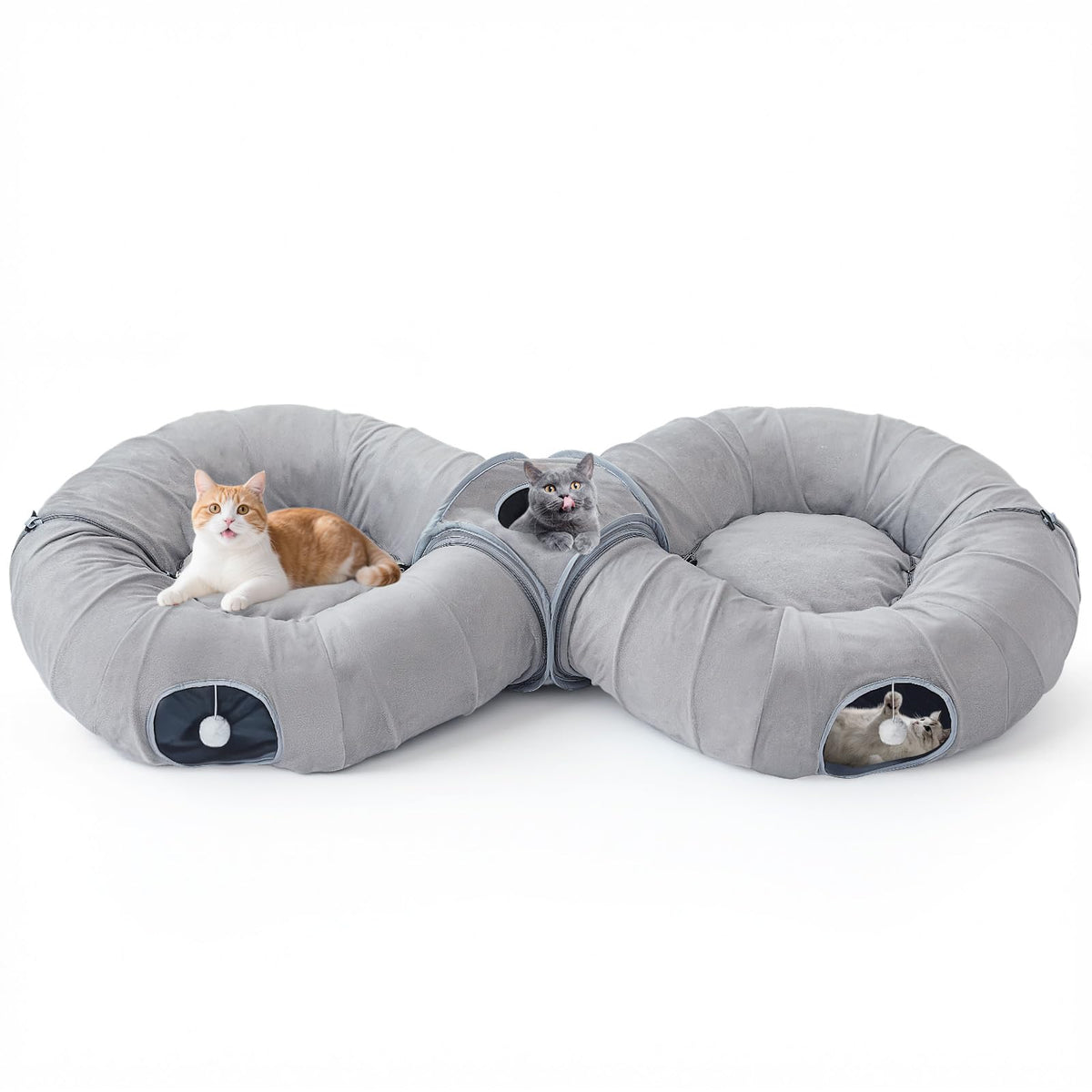 Pawaboo dual tunnel bed assembly showing spacious play space for indoor cats