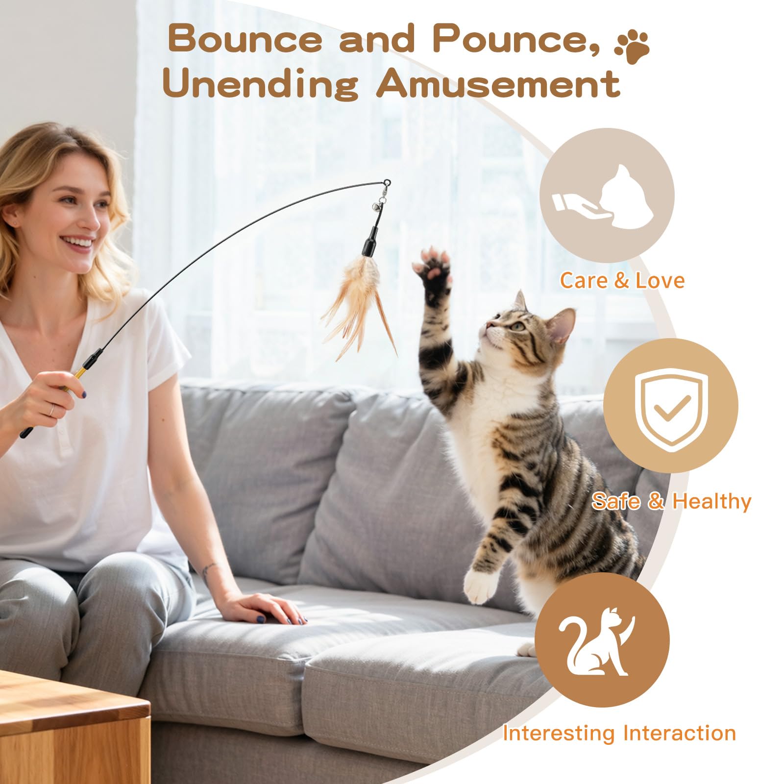 Pawaboo Feather Teaser long wand extended supports safe, far-reaching play across rooms.