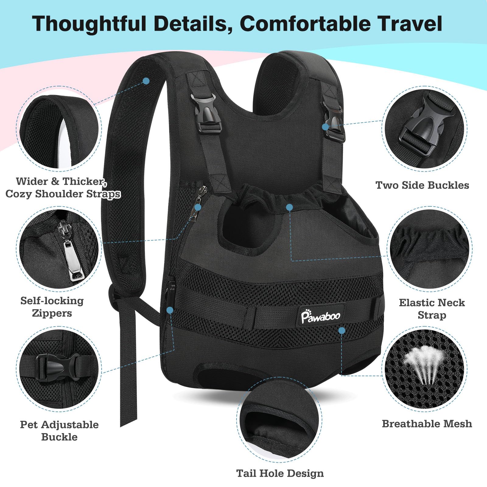 Pawaboo dog carrier with adjustable straps for a better fit