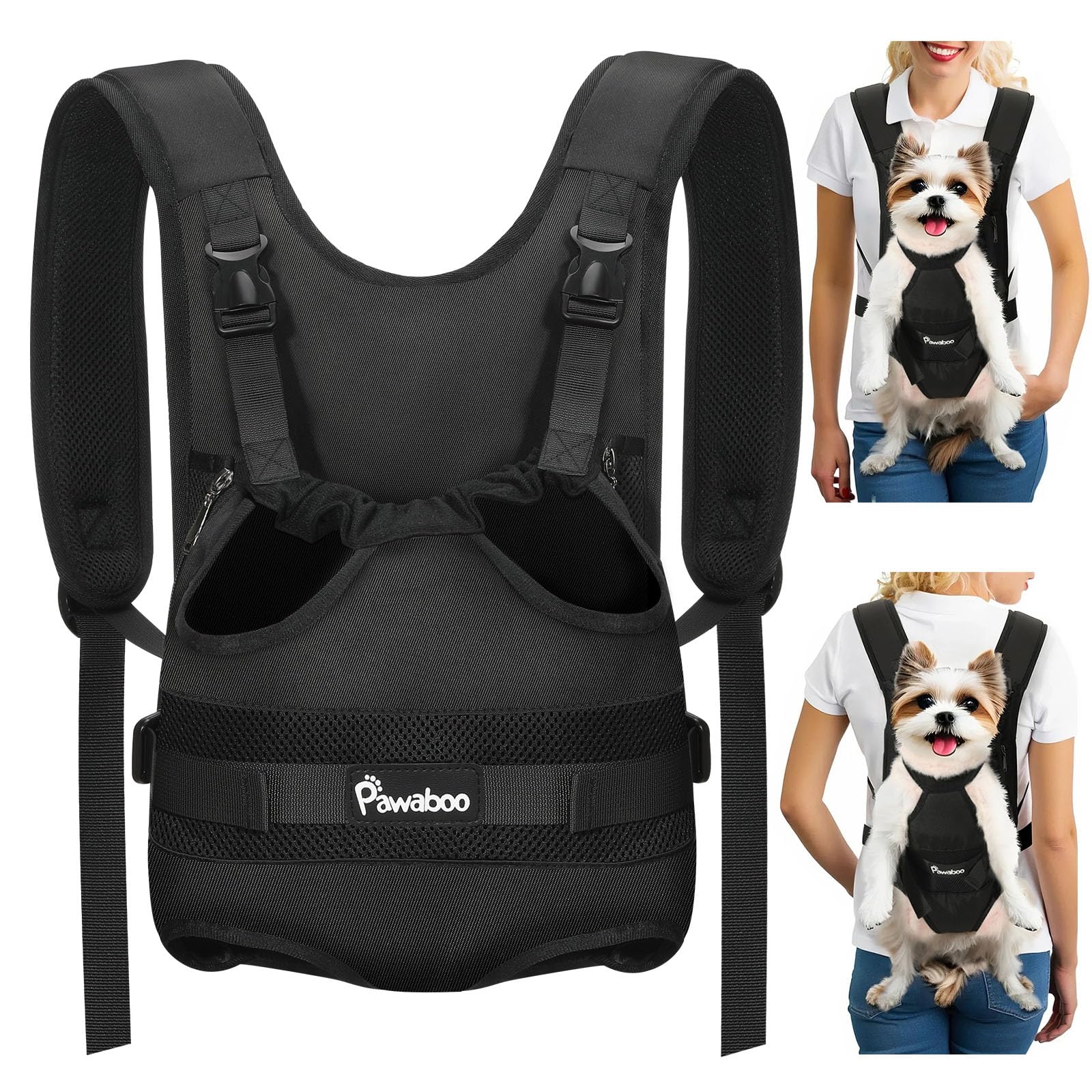 Pawaboo front dog carrier worn on chest enables hands-free strolls with your pet.