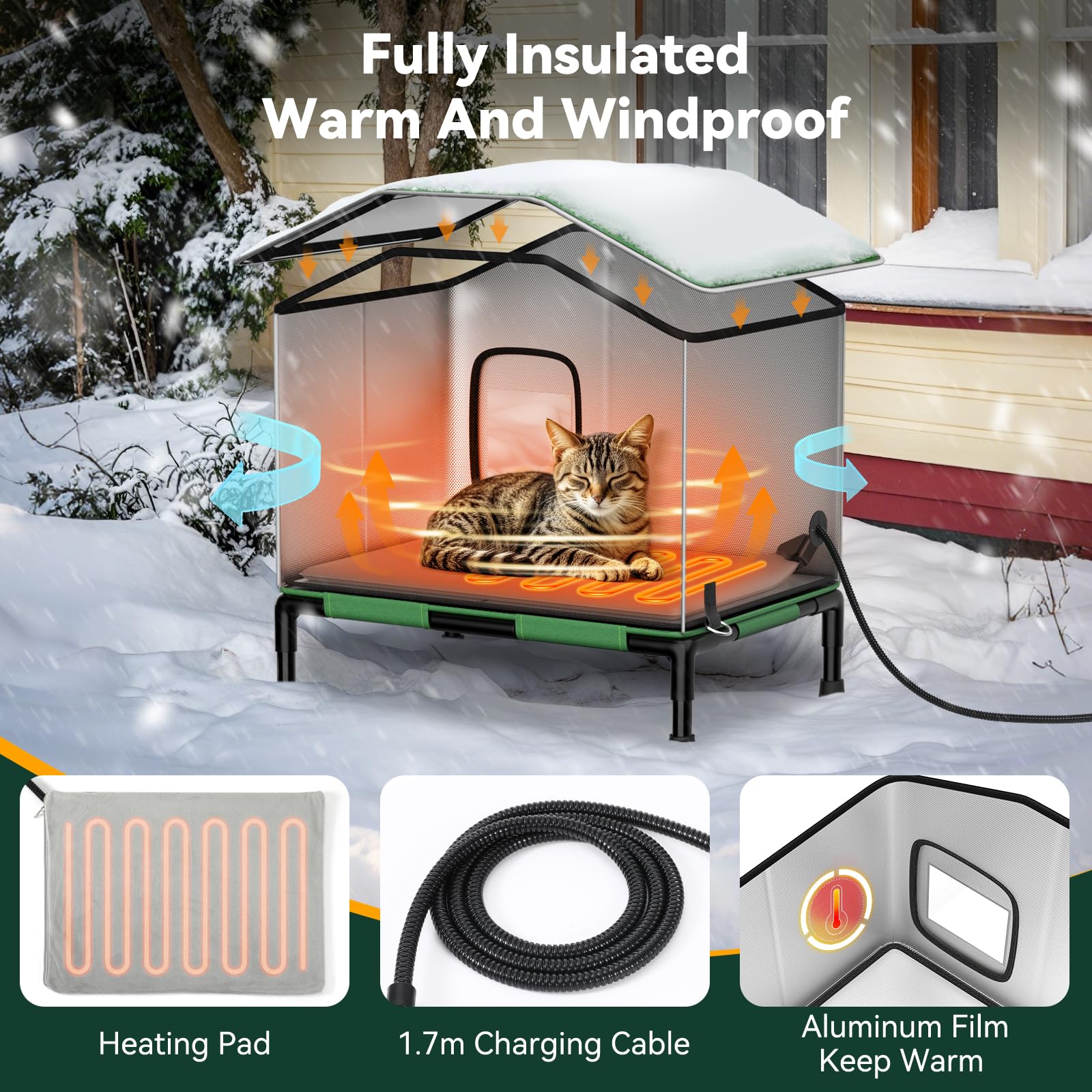 Pawaboo heated cat house outdoor side view highlighting insulation and stability