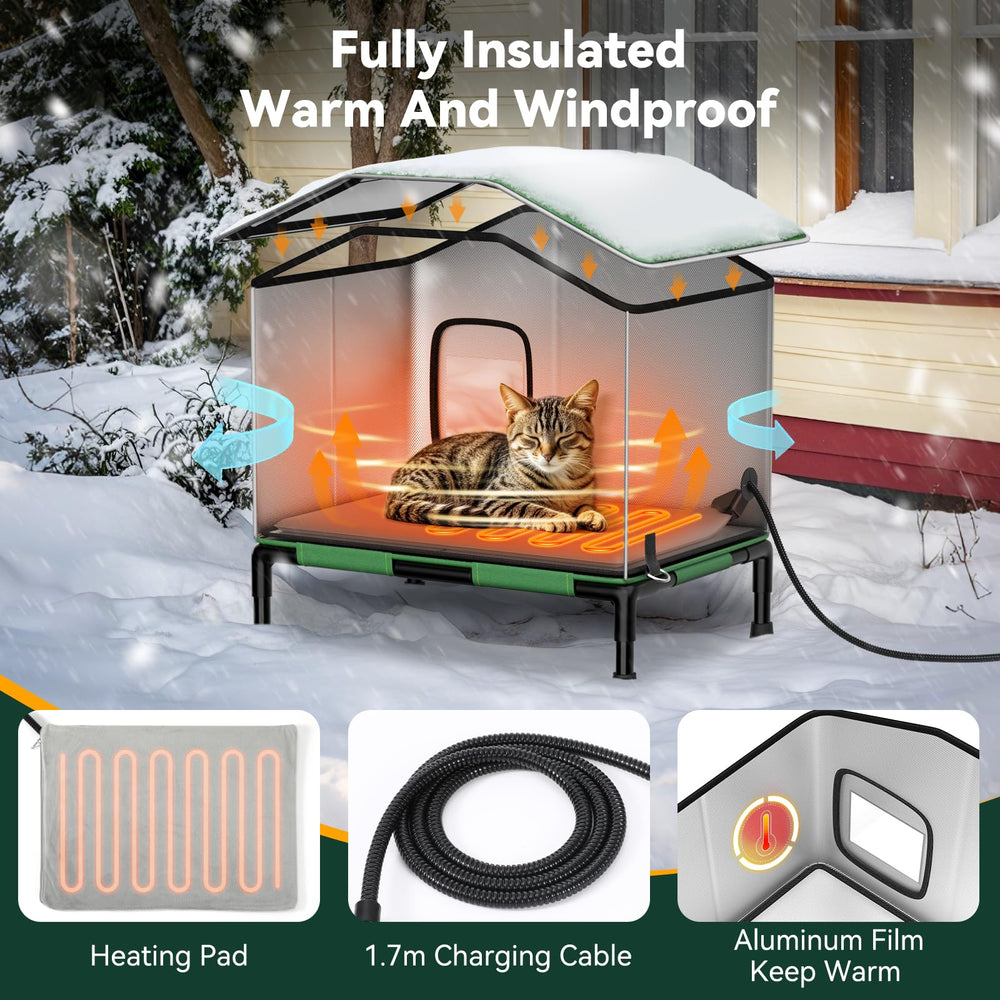 Pawaboo heated cat house outdoor side view highlighting insulation and stability