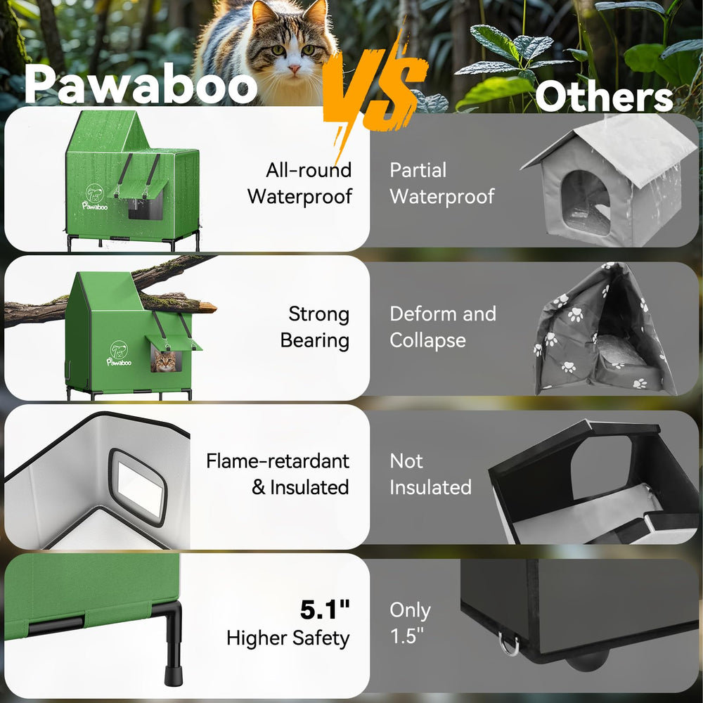Pawaboo heated cat house features reflective strips for better night visibility.
