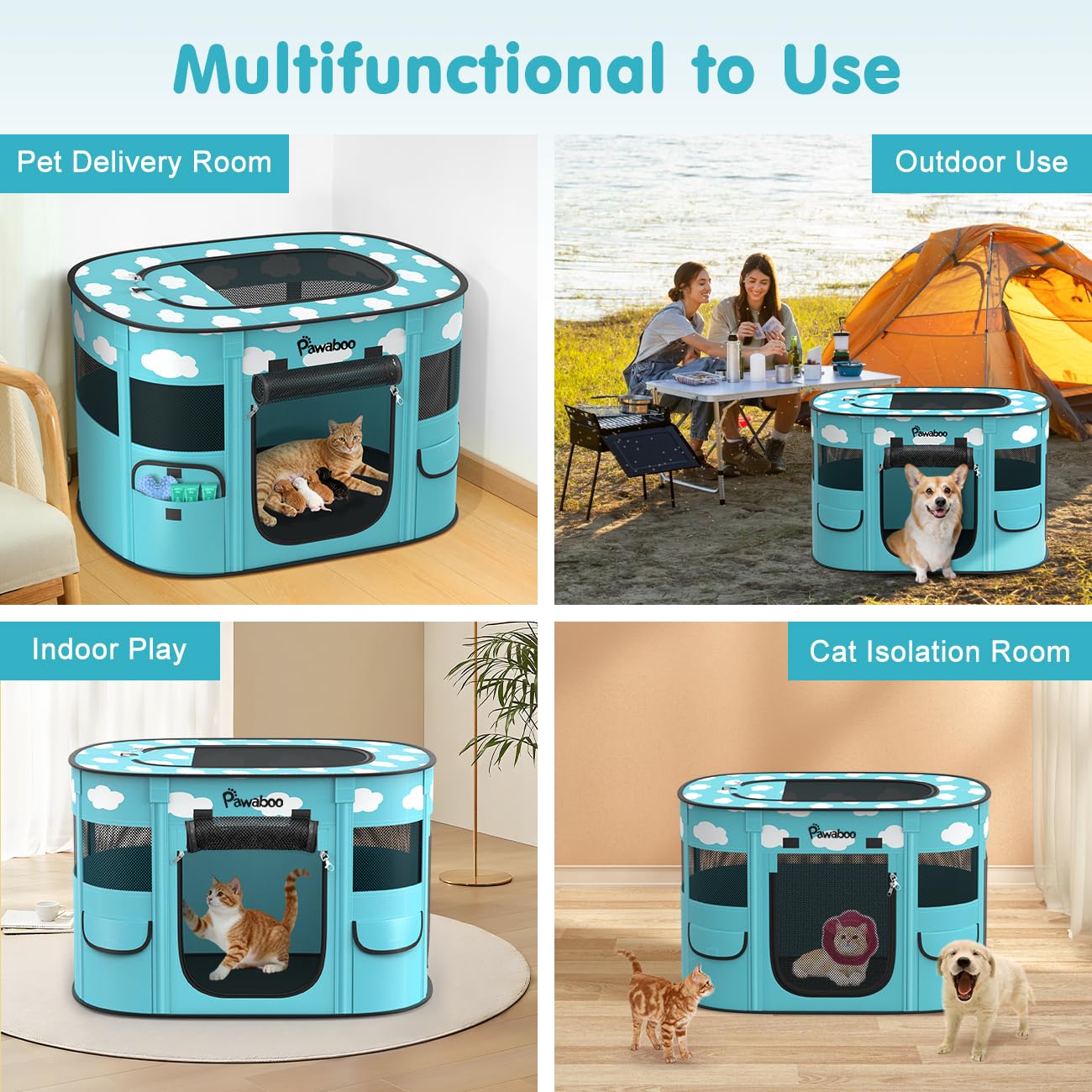 Pawaboo medium playpen fits 32-inch length by 24-inch width by 22-inch height for travel