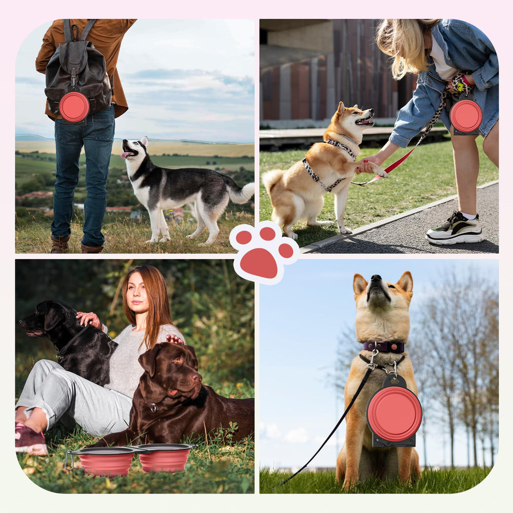 Pawaboo metal-hook travel clip keeps bowls attached to leash or pack.