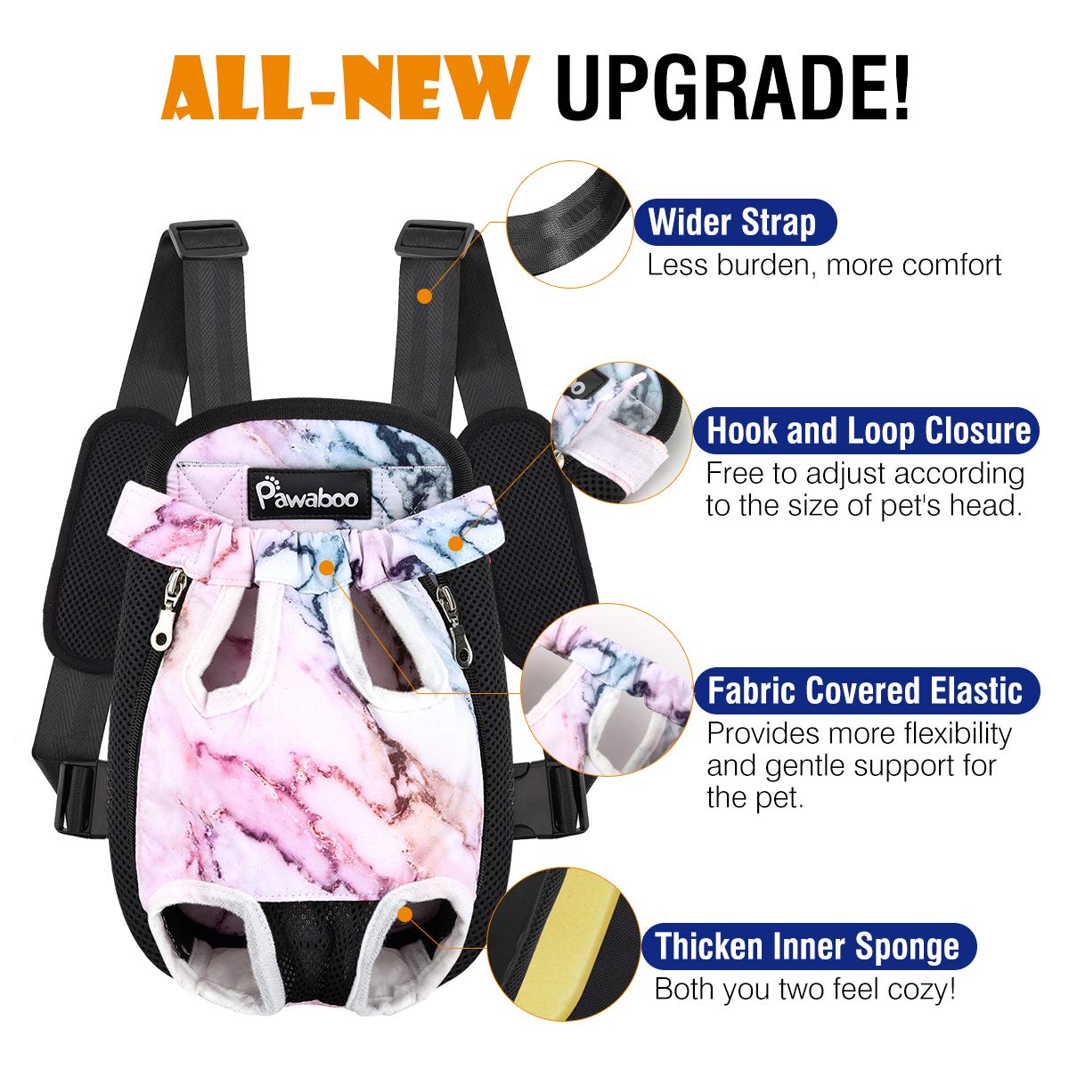 Pawaboo front-wear setup highlights hands-free comfort for small pets.
