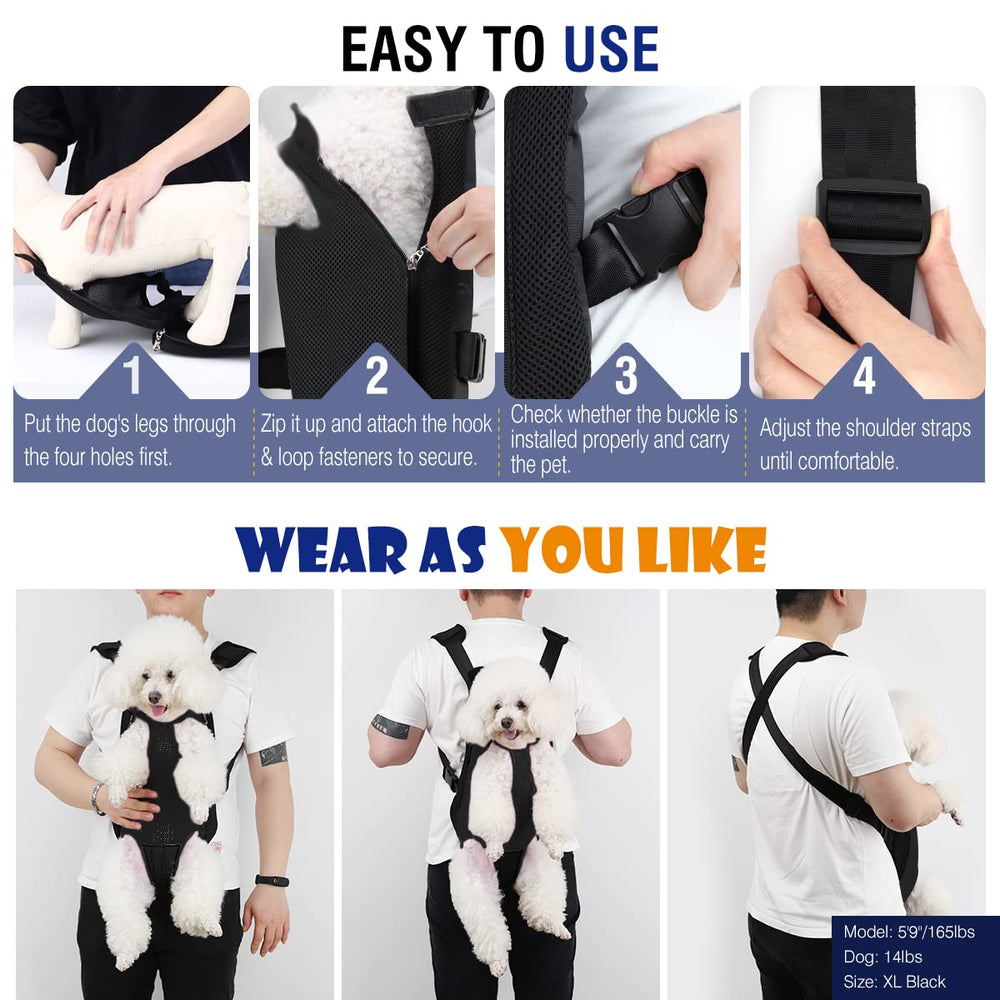 Pawaboo pet carrier back view with hands-free design keeps you balanced on hikes.