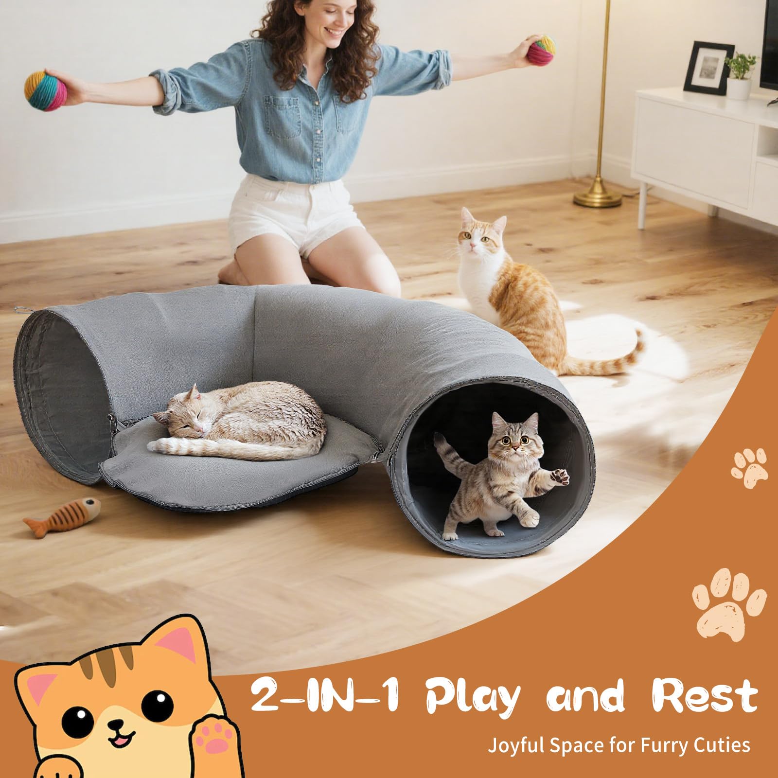 Pawaboo pets enjoying tunnel play illustrating shared fun for cats and small pets
