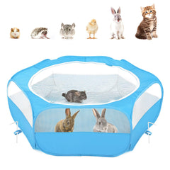 Pawaboo playpen light-blue zippered cover showing secure containment and easy cleaning.