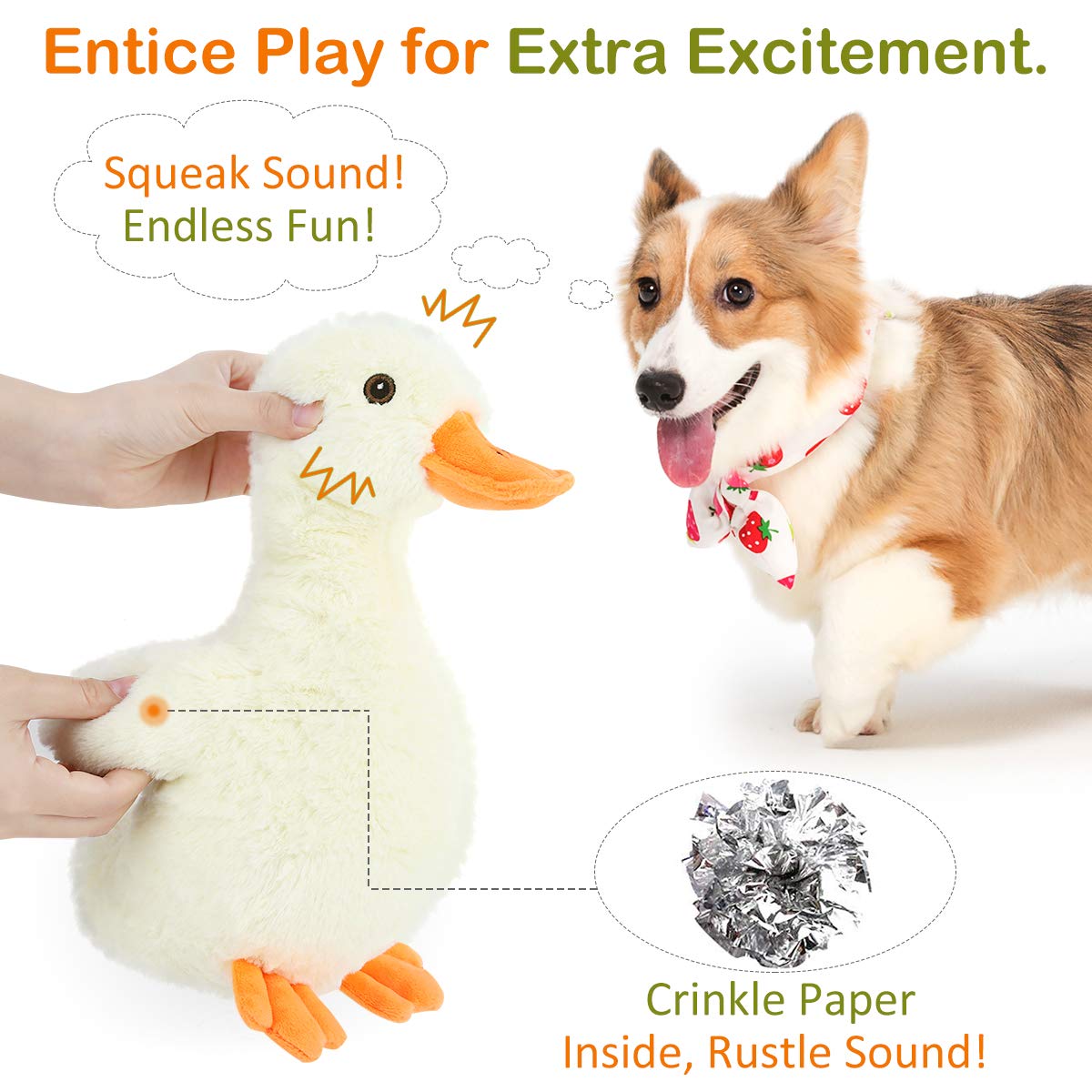 Pawaboo plush duck with embroidered eyes – soft, durable cuddle toy.