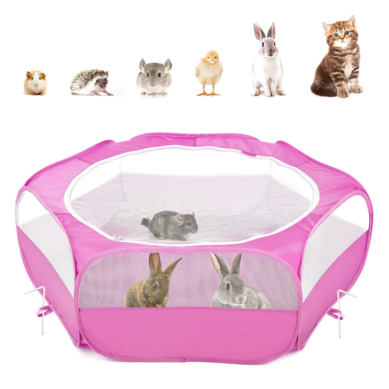 Pawaboo small animals playpen magenta folded for portability.