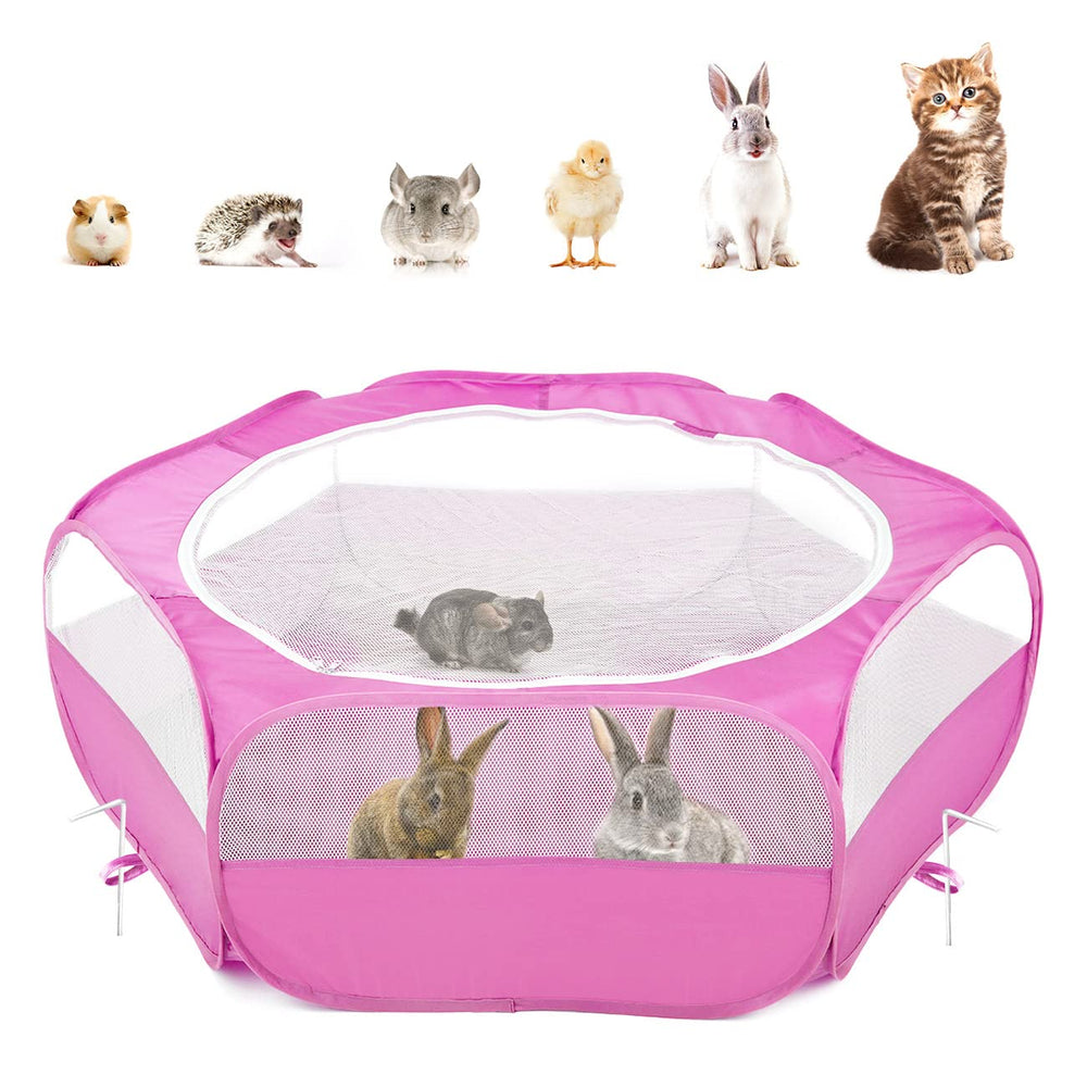 Pawaboo small animals playpen magenta folded for portability.