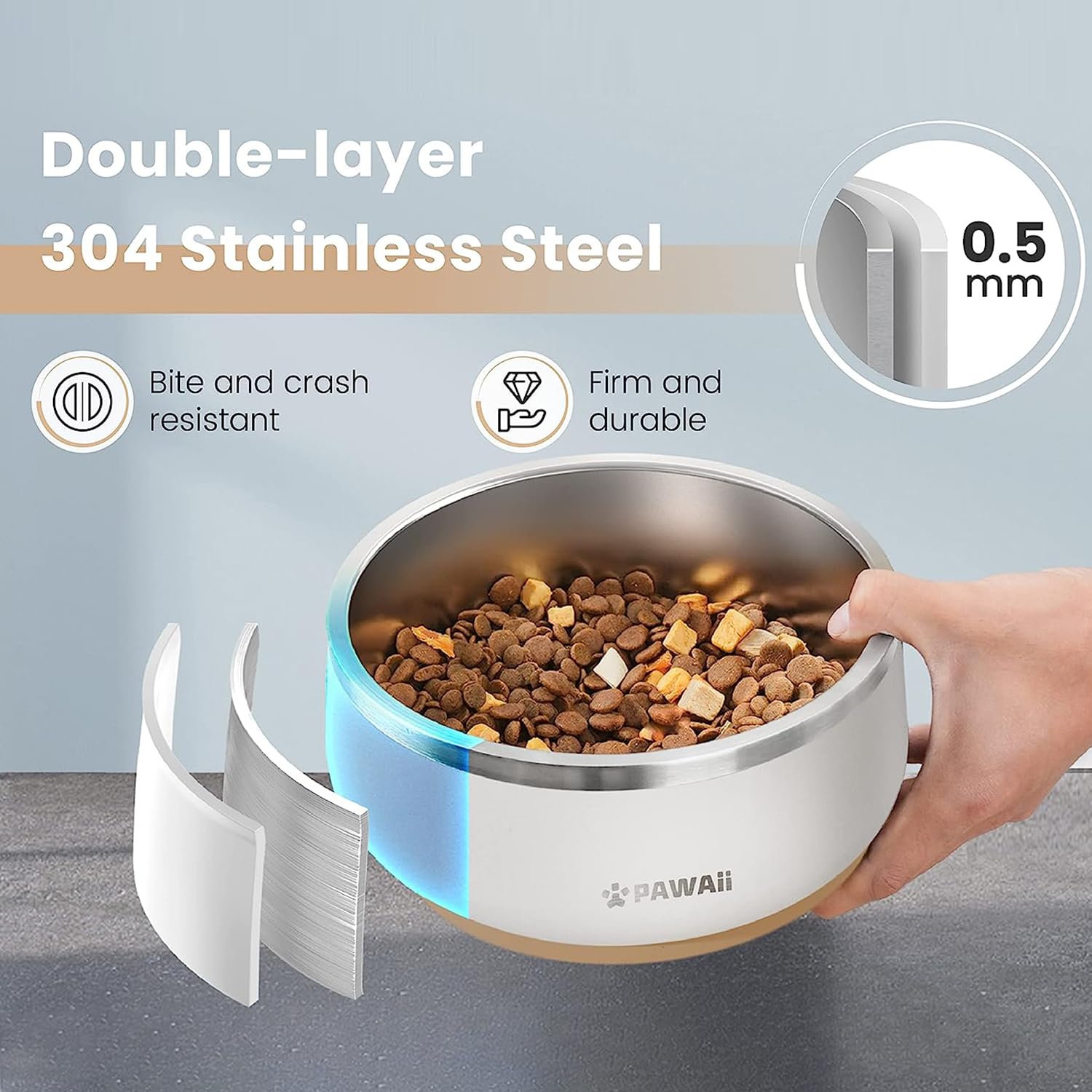 Pawaii double-wall insulated bowl keeps water cool during hot days.