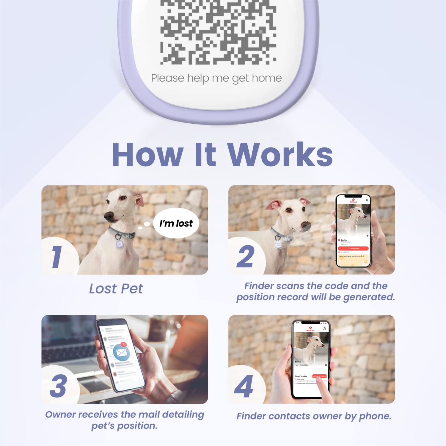Pawaii QR code on dog ID tag enables instant reunions when scanned