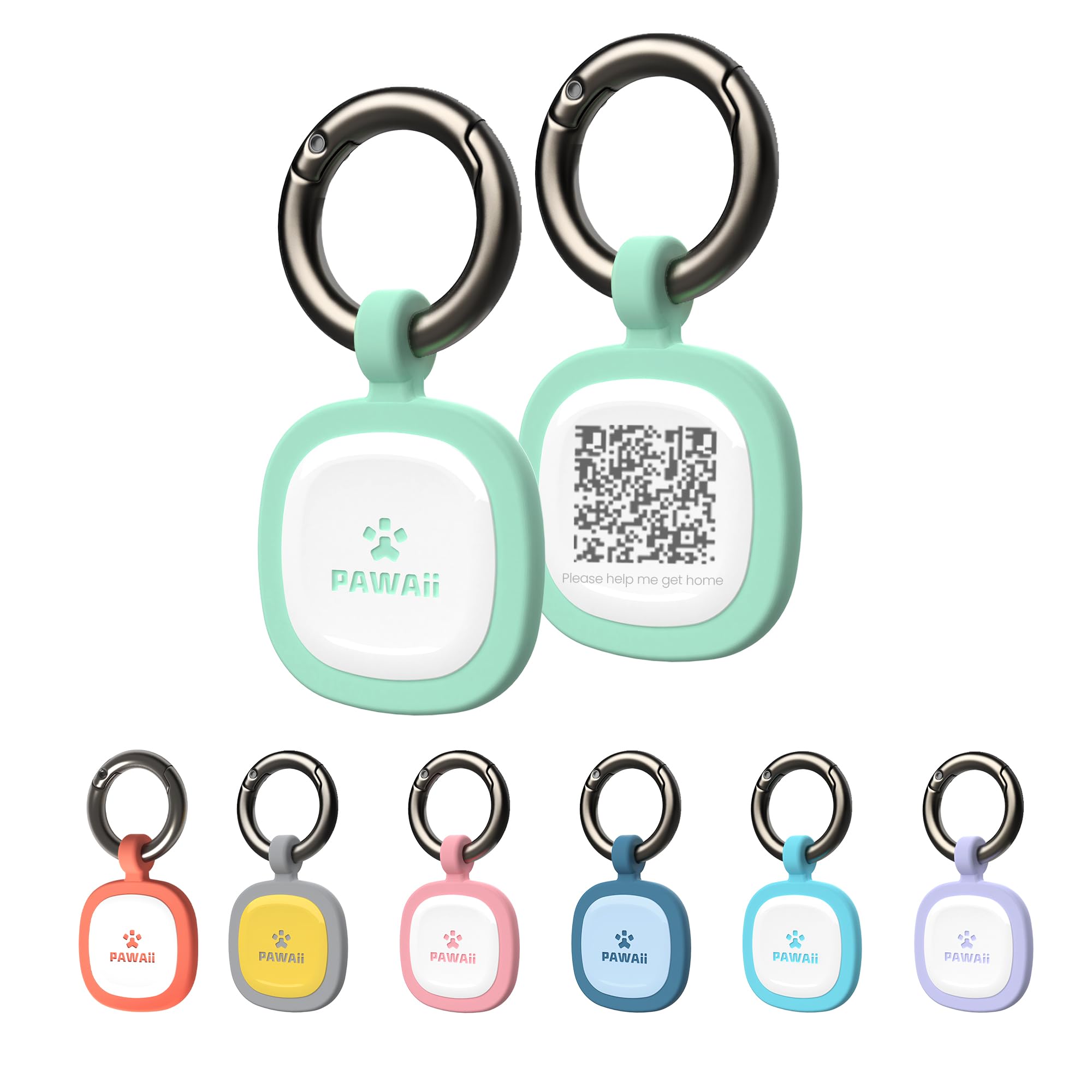 Pawaii Silent Silicone Dog ID Tag in green front view on collar for quick identification.
