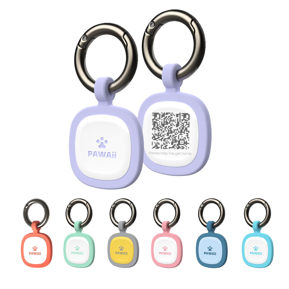Pawaii silent silicone dog ID tag purple front for quick identification