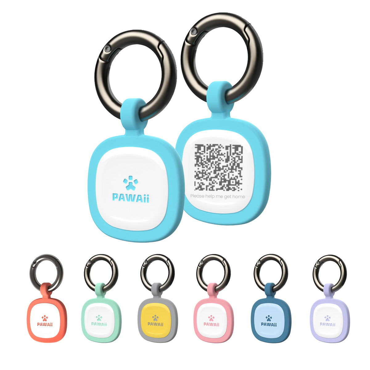 Pawaii silent silicone dog ID tag sky blue closeup showing durable, safe material
